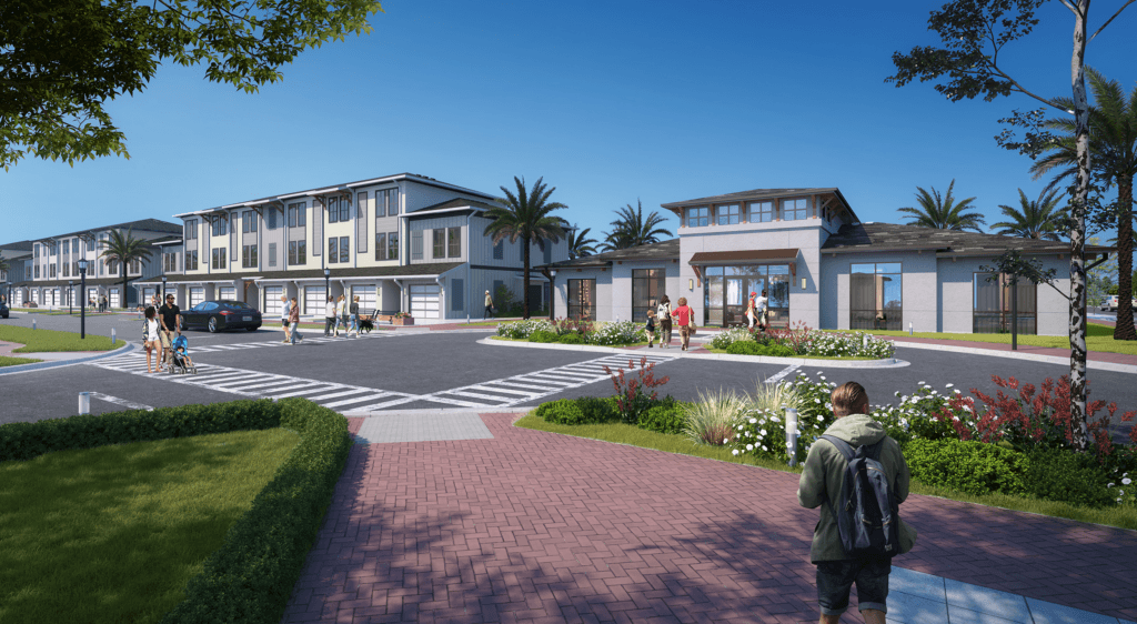 RISE Citrus Ridge elevated design townhomes in Davenport, Florida exterior view from the street