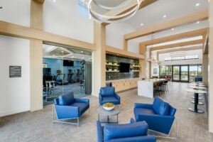 RISE Citrus Ridge elevated design townhomes in Davenport, Florida: Clubhouse Lobby with Modern Seating 2